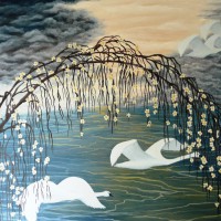 Gulbės skrenda, akrilas 60x80 cm